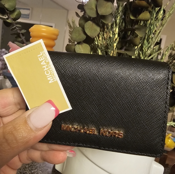 Michael Kors Black Leather Card Holder Wallet - Picture 1 of 7